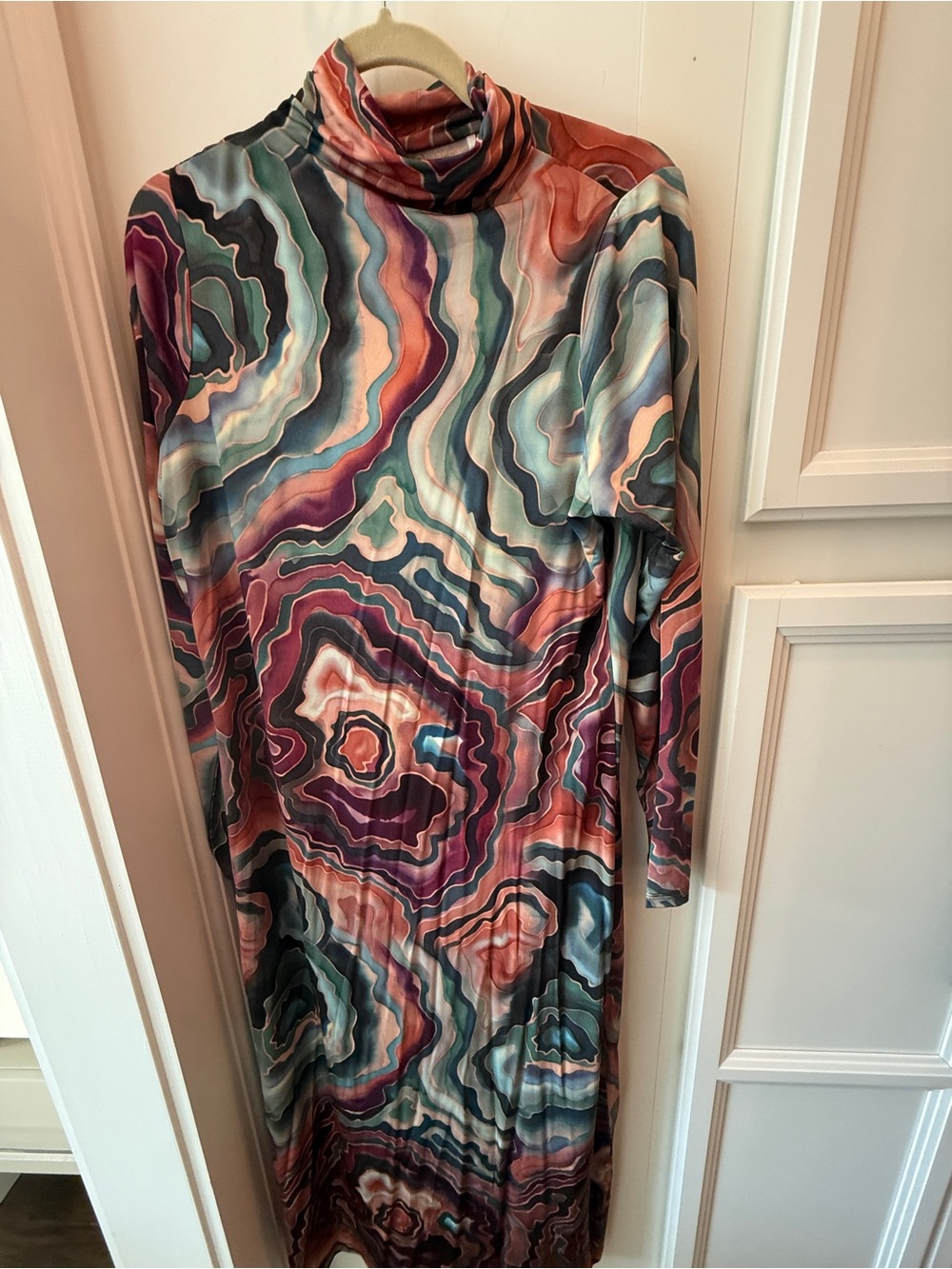 Marie Oliver Long-Sleeve Patterned Maxi Dress in Pink, Blue and Orange - Picture 4 of 4